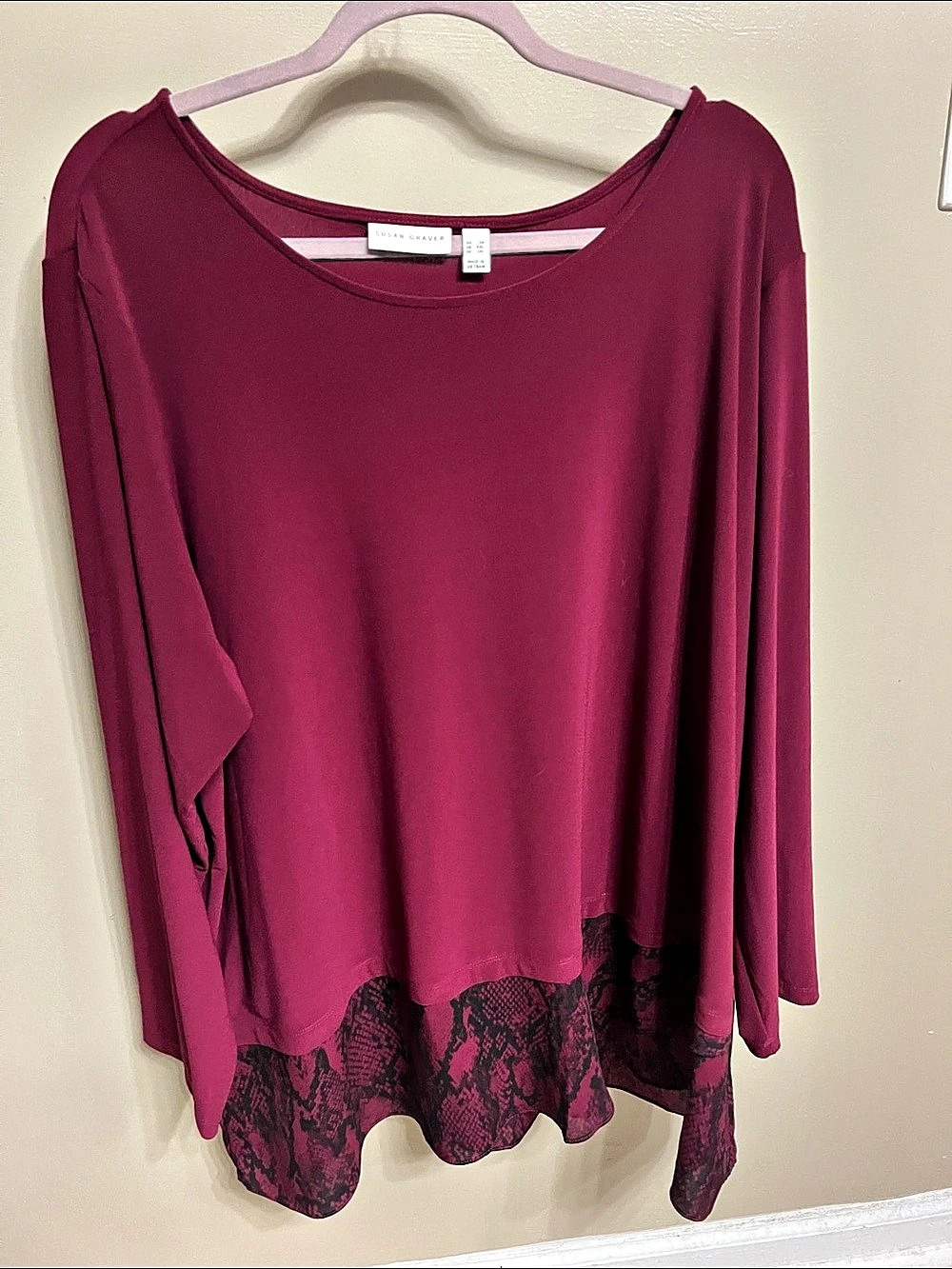 Susan Graver Printed Hem Tunic in Purple & Pink Size Medium NWT
